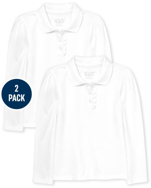 Toddler Girls Uniform Long Sleeve Ruffle Pique Polo 2-Pack