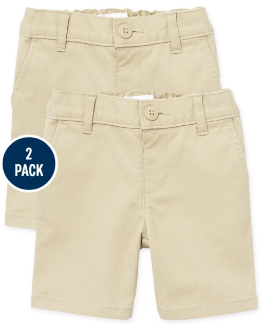 Paquete de 2 pantalones cortos chinos elásticos tejidos de uniforme para niñas pequeñas