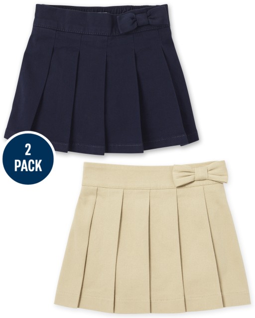 Falda pantalón plisada con lazo elástico tejido de uniforme para niñas pequeñas, paquete de 2