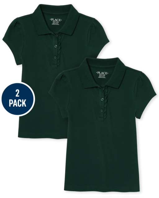 Girls Uniform Short Sleeve Ruffle Pique Polo 2-Pack