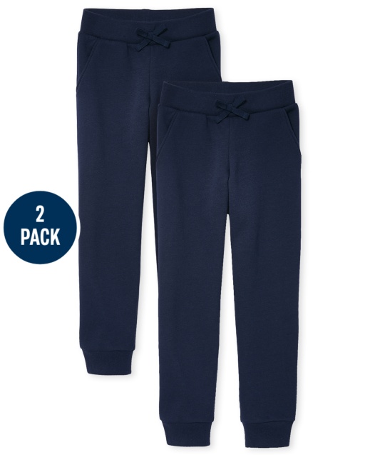 Girls Uniform Active French Terry Fleece Jogger Pants 2-Pack