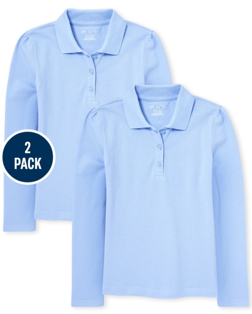 Girls Uniform Long Sleeve Pique Polo 2-Pack