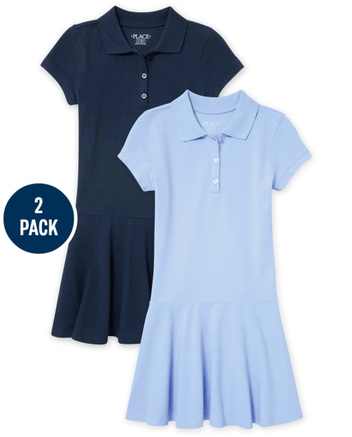 Girls Uniform Short Sleeve Pique Polo Dress 2-Pack