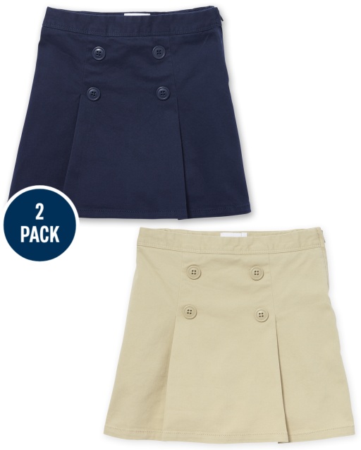 Girls Uniform Stretch Woven Button Skort 2-Pack
