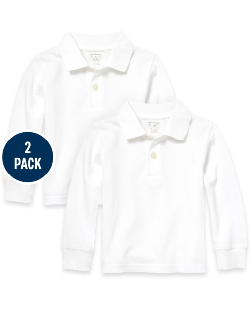 Baby And Toddler Boys Uniform Long Sleeve Pique Polo 2-Pack