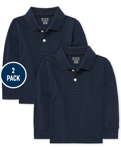 Baby And Toddler Boys Uniform Long Sleeve Pique Polo 2-Pack