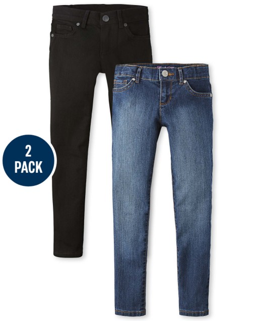 Paquete de 2 jeans súper ajustados elásticos básicos para niñas