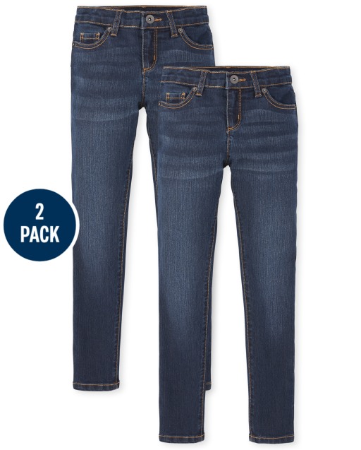 Paquete de 2 jeans súper ajustados elásticos básicos para niñas
