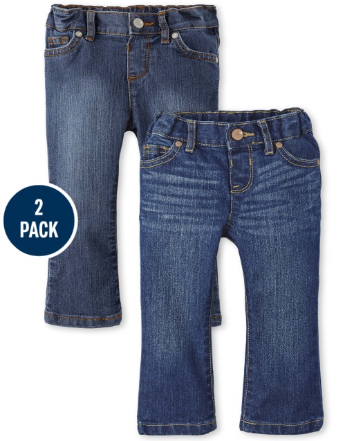 Paquete de 2 jeans bootcut básicos para bebés y niñas pequeñas