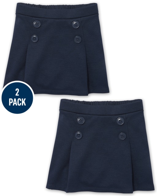Paquete de 2 faldas pantalón con botones de punto elástico de uniforme para niñas pequeñas