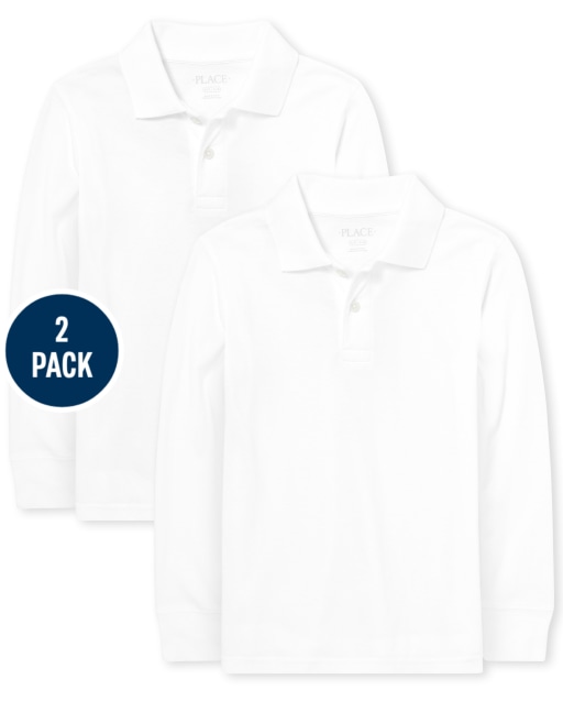 Boys Uniform Long Sleeve Soft Jersey Polo 2-Pack