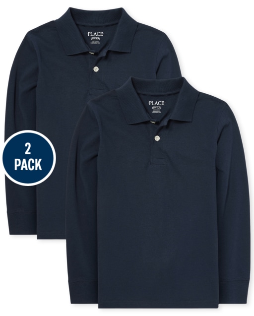Boys Uniform Long Sleeve Pique Polo 2-Pack