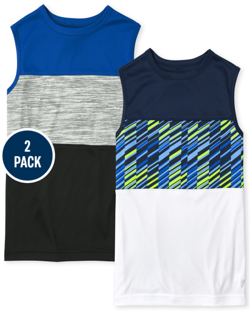 Boys Mix And Match Sleeveless Colorblock Performance Muscle Tank Top 2-Pack