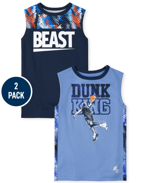 Boys PLACE Sport Sleeveless 'Beast' And 'Dunk King' Sports Graphic Performance Muscle Tank Top 2-Pack