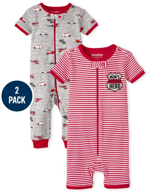 Pijamas de una pieza de algodón con ajuste ceñido para bebés y niños pequeños, paquete de 2