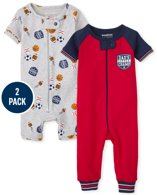 Baby And Toddler Boys Short Sleeve Sports Print Snug Fit Cotton One Piece Pajamas 2-Pack
