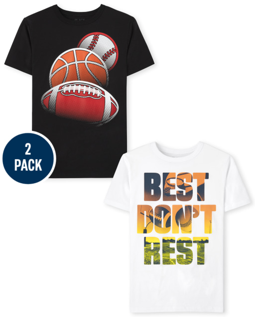 Boys Short Sleeve Sports Graphic Tee 2-Pack