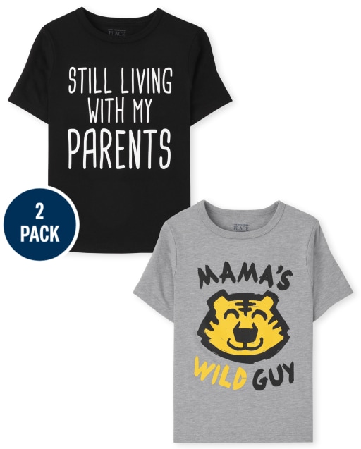 Toddler Boys Short Sleeve 'Still Living With My Parents' 'Mama's Wild Guy' Graphic Tee 2-Pack