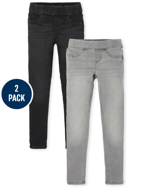 Paquete de 2 jeans tipo legging de mezclilla de punto elástico para niñas
