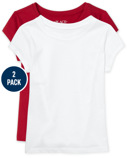 Paquete de 2 camisetas básicas de manga corta con capas para niñas