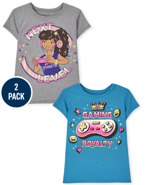 Girls Short Sleeve 'Gaming Royalty' And 'Next Level' Graphic Tee 2-Pack