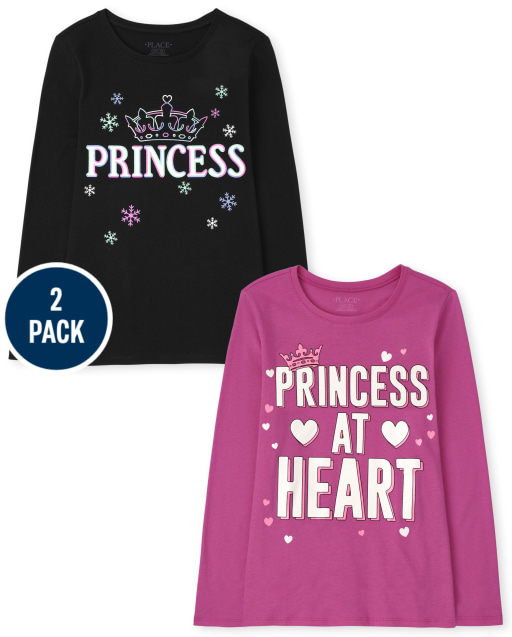 Girls Long Sleeve Princess Graphic Tee 2-Pack