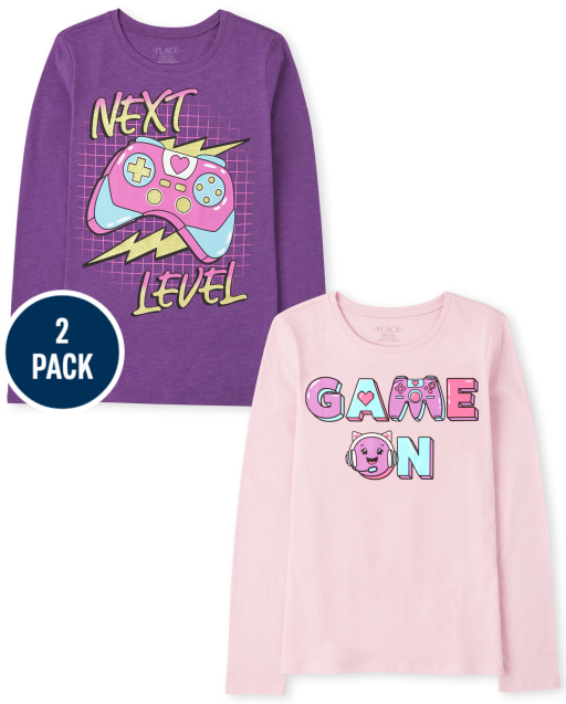 Girls Long Sleeve Video Game Graphic Tee 2-Pack