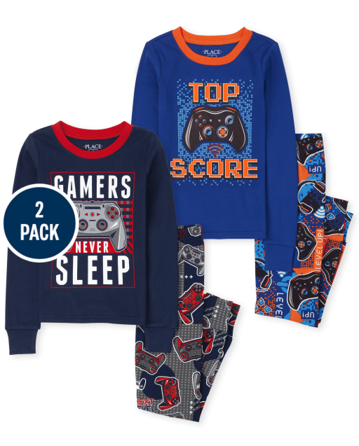 Boys Long Sleeve Video Game Snug Fit Cotton Pajamas 2-Pack
