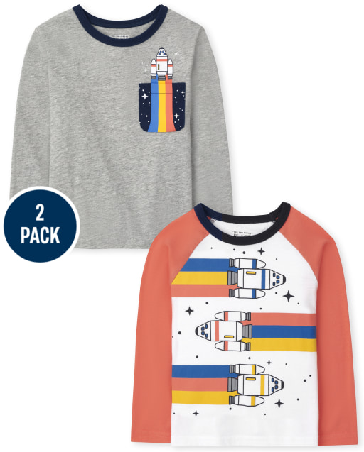 Toddler Boys Long Sleeve Space Top 2-Pack