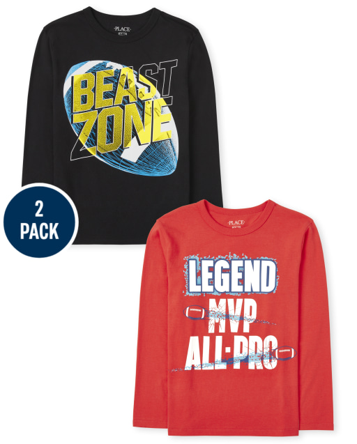 Boys Long Sleeve 'Legend MVP All-Pro' And 'Beast Zone' Graphic Tee 2-Pack