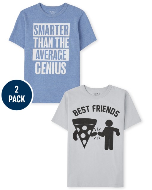 Boys Short Sleeve 'Smarter Than The Average Genius' And 'Best Friends' Graphic Tee 2-Pack