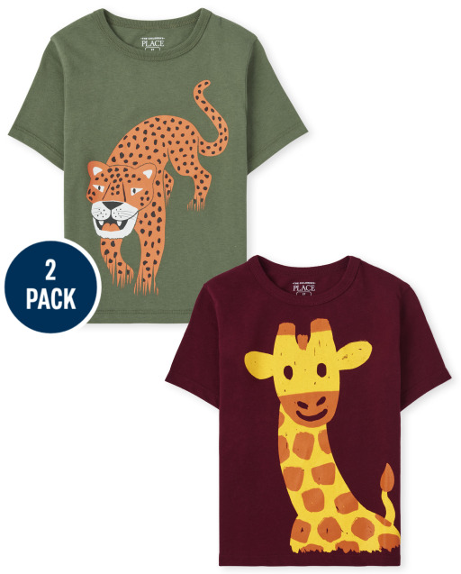Toddler Boys Short Sleeve Cheetah And Giraffe Graphic Tee 2-Pack
