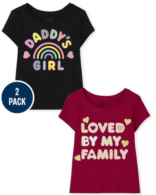 Toddler Girls Short Sleeve 'Loved By My Family' And 'Daddy's Girl' Graphic Tee 2-Pack