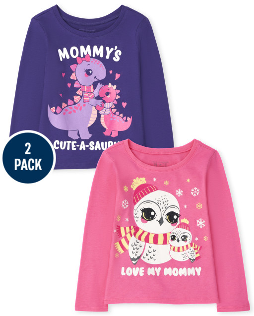 Pack de 2 camisetas estampadas de manga larga para niñas pequeñas "Mommy's Cute-A-Saurus" y "Love My Mommy"