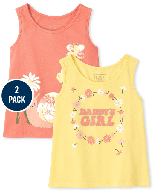 Camiseta sin mangas estampada sin mangas Mix And Match para niñas pequeñas, paquete de 2