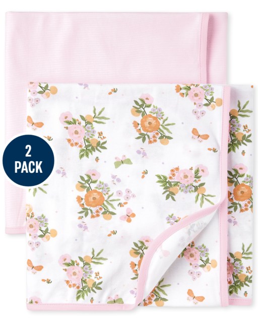 Baby Girls Rose Swaddle Blanket 2-Pack