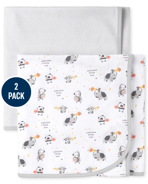 Unisex Baby Animals Swaddle Blanket 2-Pack
