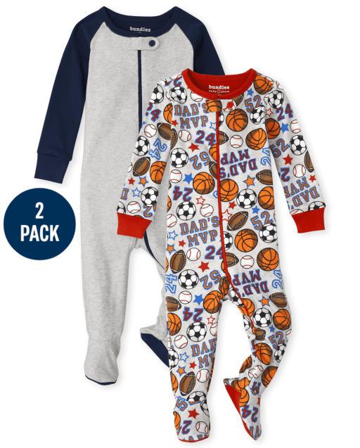 Paquete de 2 pijamas deportivos de una pieza de algodón de ajuste cómodo para bebés y niños pequeños de manga larga 'Dad's MVP'
