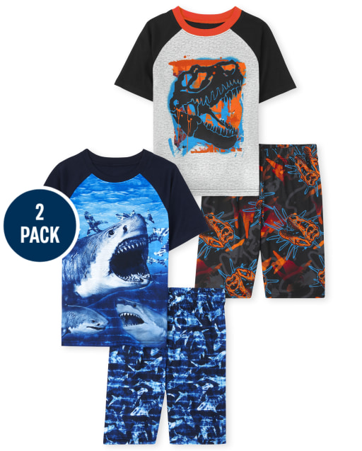 Boys Short Raglan Sleeve Dino And Shark Pajamas 2-Pack