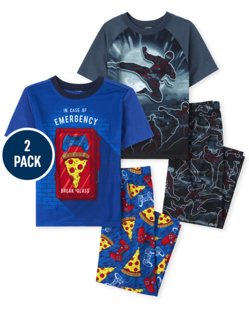 Boys Short Raglan Sleeve Ninja And Food Pajamas 2-Pack
