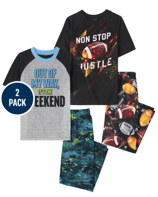 Boys Short Raglan Sleeve 'Out Of My Way, It's The Weekend' And 'Non Stop Hustle' Pajamas 2-Pack