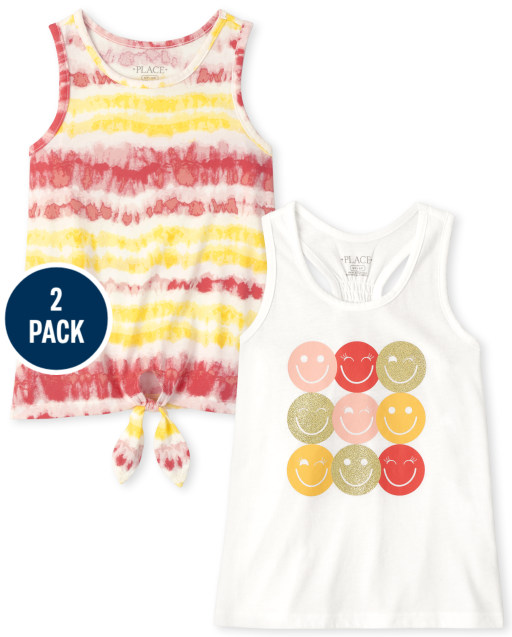 Girls Mix And Match Sleeveless Tie Front Tank Top 2-Pack