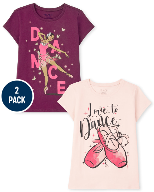 Girls Short Sleeve 'Love To Dance' And 'Dance' Graphic Tee 2-Pack