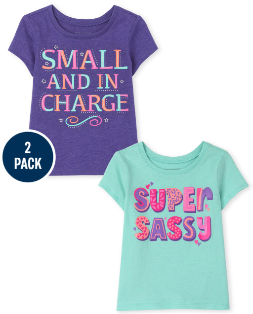 Toddler Girls Short Sleeve 'Super Sassy' And 'Small And In Charge' Graphic Tee 2-Pack