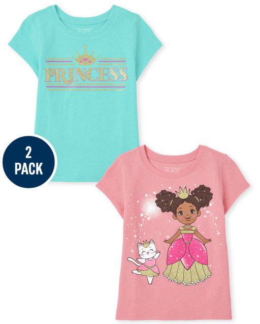 Baby And Toddler Girls Short Sleeve Princess Graphic Tee 2-Pack