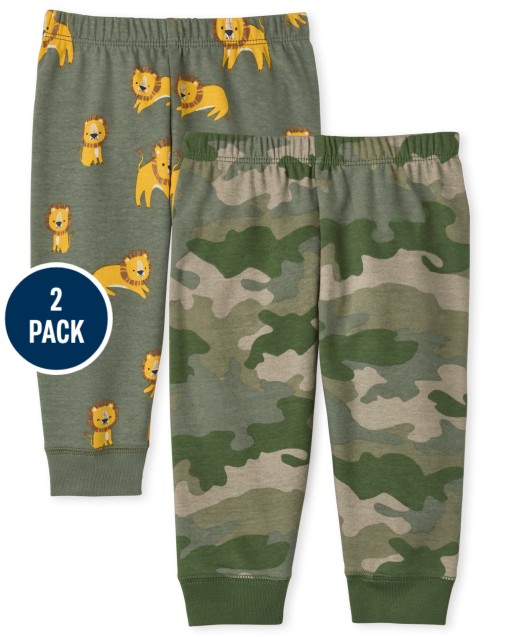 Baby Boys Camo Print And Safari Knit Pants 2-Pack