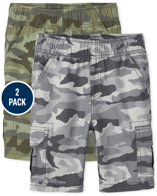 Boys Camo Woven Pull On Cargo Shorts 2-Pack