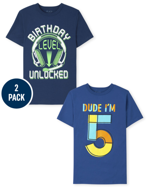 Paquete de 2 camisetas gráficas de 5.º cumpleaños para niños