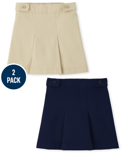 Falda pantalón con botones de tejido elástico de uniforme para niñas, paquete de 2