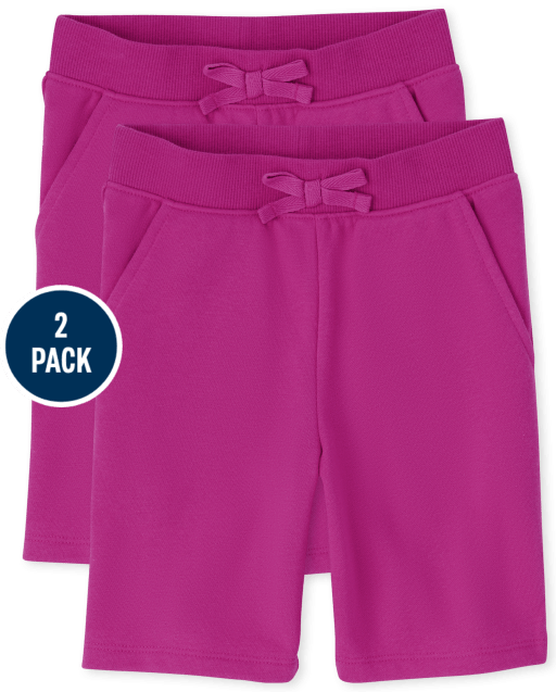 Paquete de 2 pantalones cortos de felpa francesa activa de punto uniforme para niñas